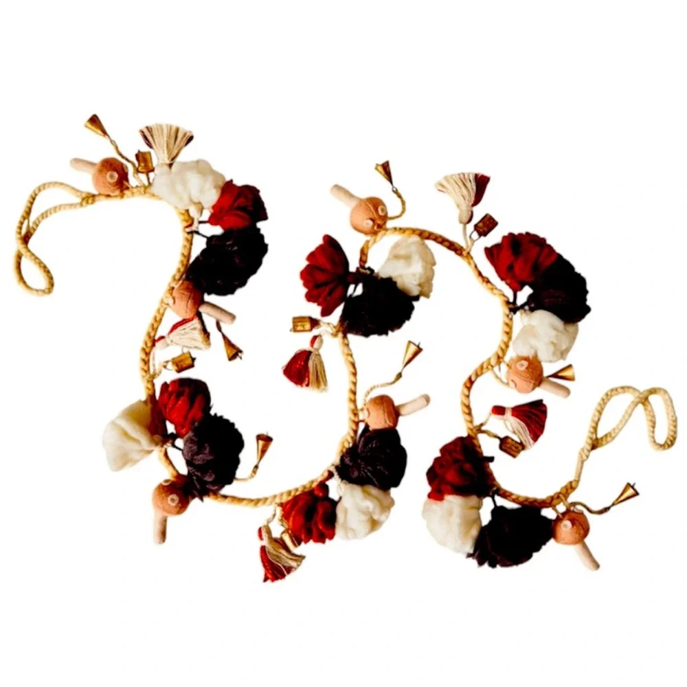 Anthropologie‎ Festive Pom Garland with bells and mushrooms